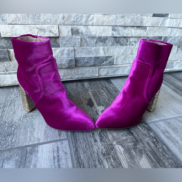 Betsey Johnson Kacey Pink Magenta  Velvet Gold Glitter Chunky Block Heel  Sz 7.5 - Picture 8 of 14